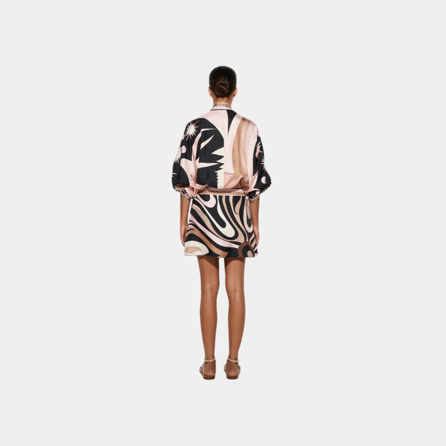 Mini Dress With Asymmetric Sleeves In Silk