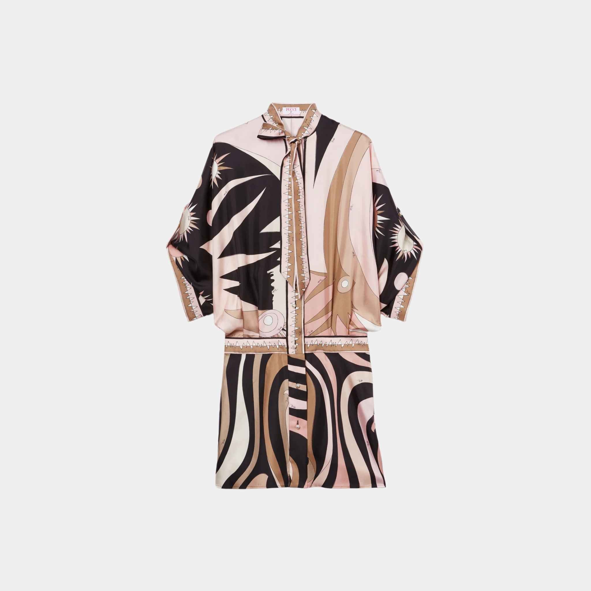 Mini Dress With Asymmetric Sleeves In Silk