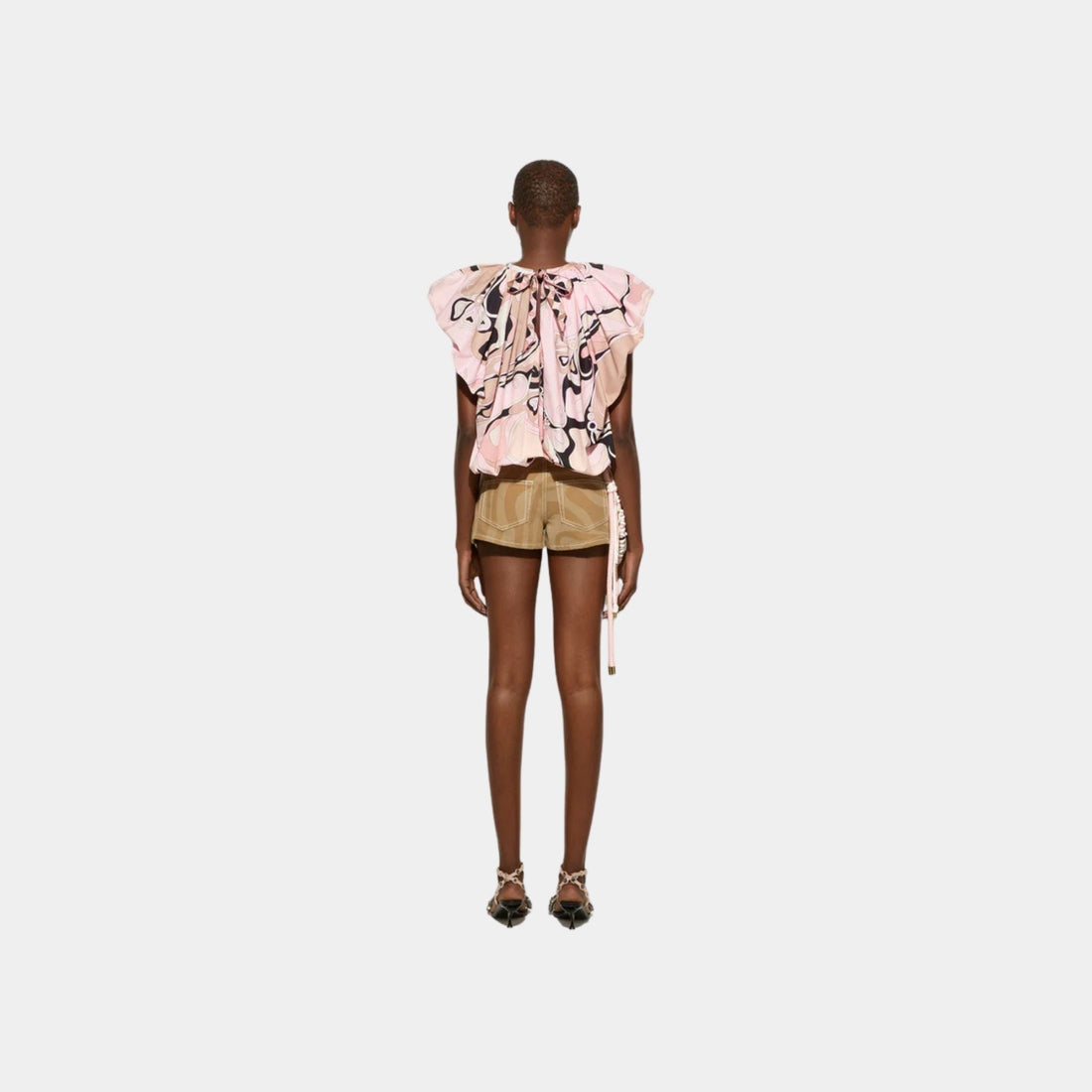 Orchidee Print Voluminous Cotton Poplin Top