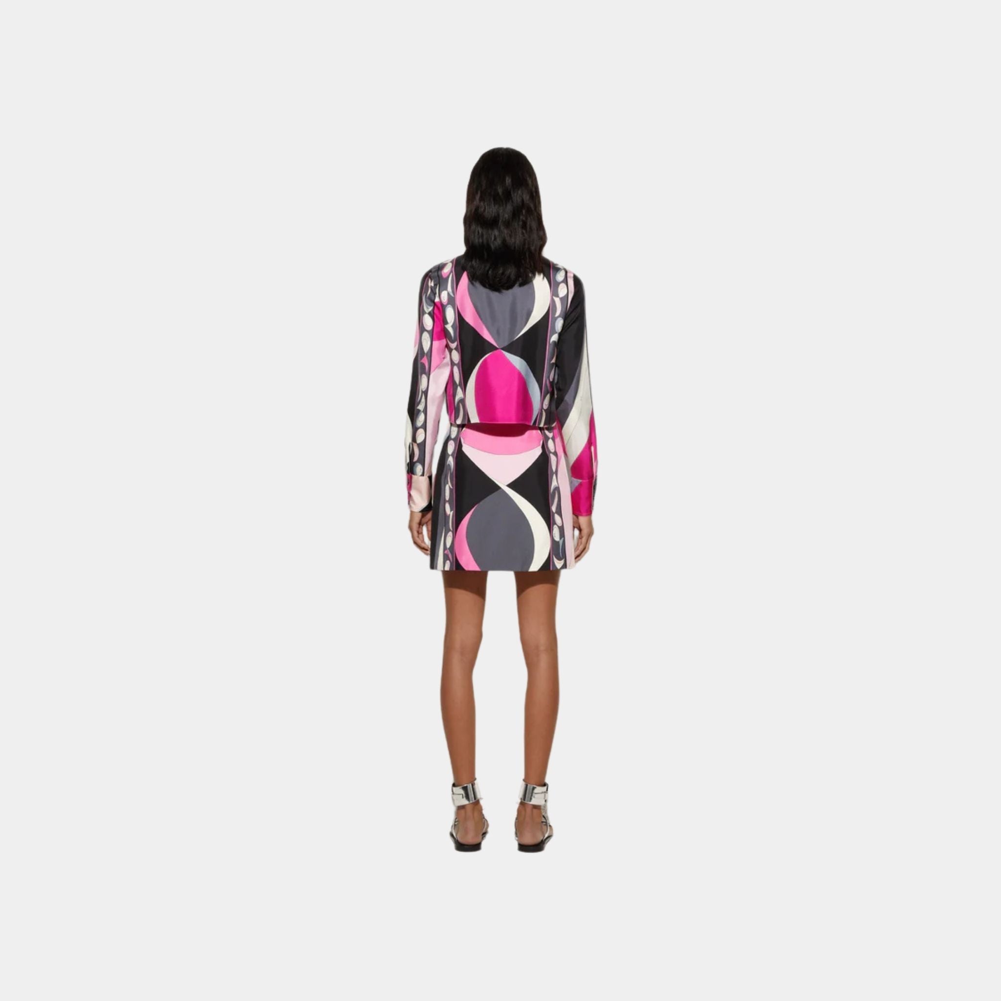 Pesci Print Cropped Silk Shirt