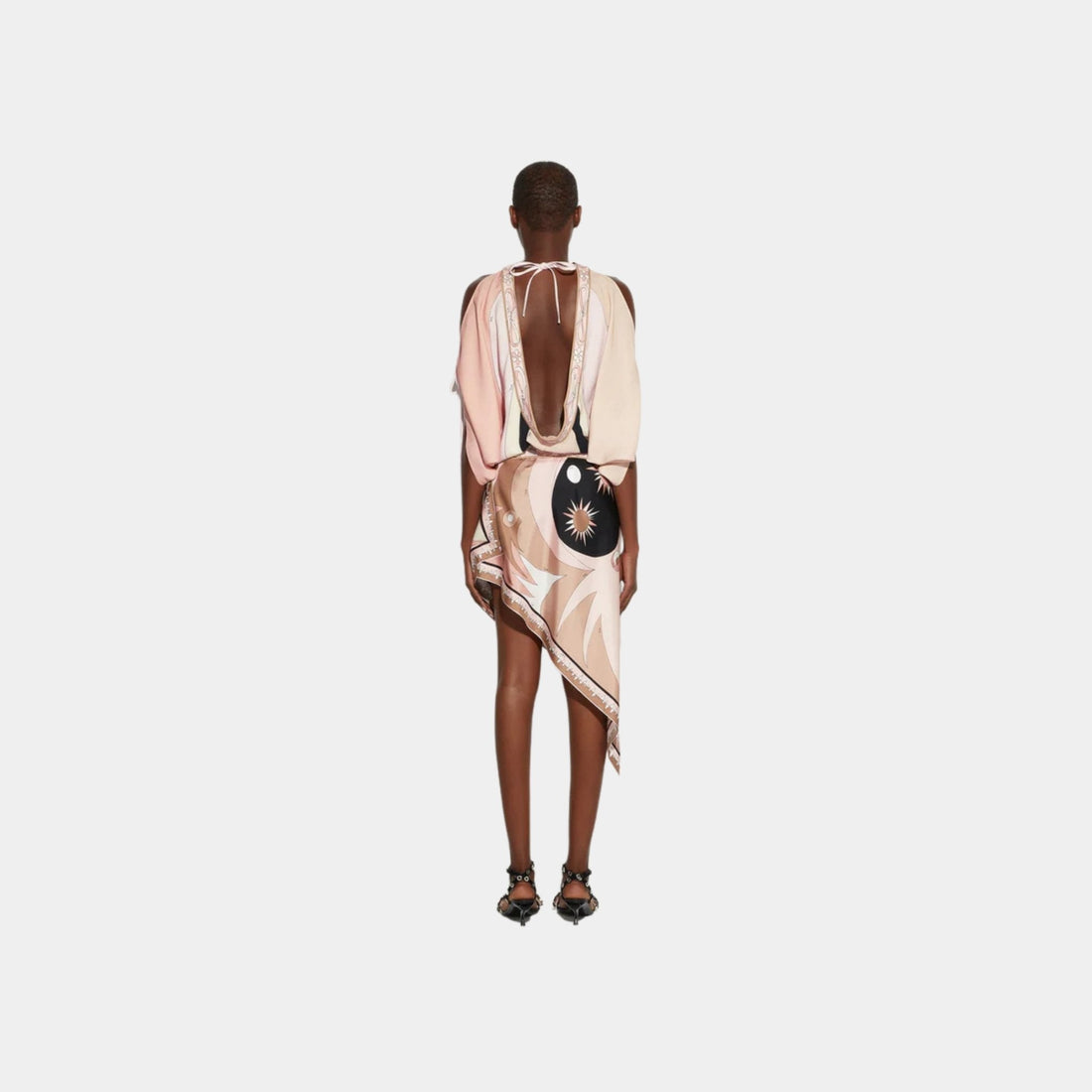 Stella Print Asymmetrical Mini Skirt In Silk