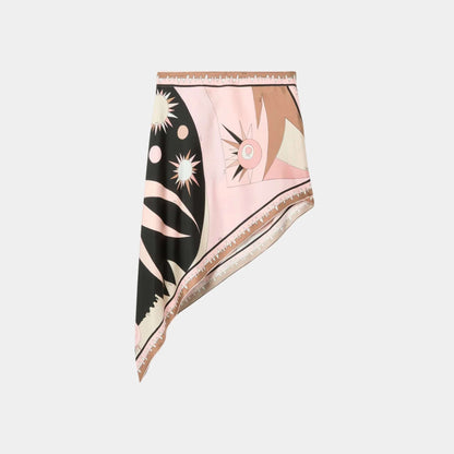 Stella Print Asymmetrical Mini Skirt In Silk
