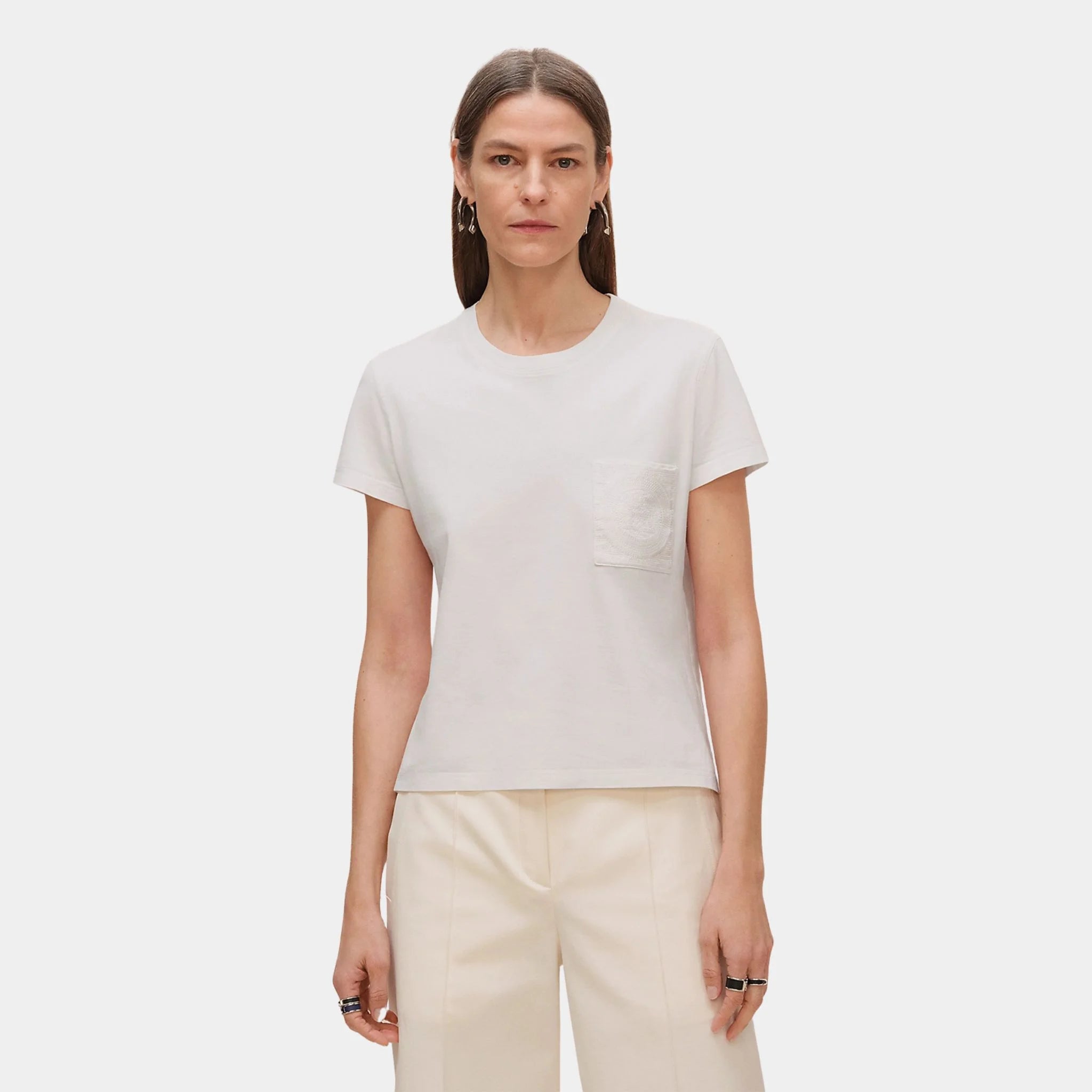 Straight T-shirt with Embroidered Pocket