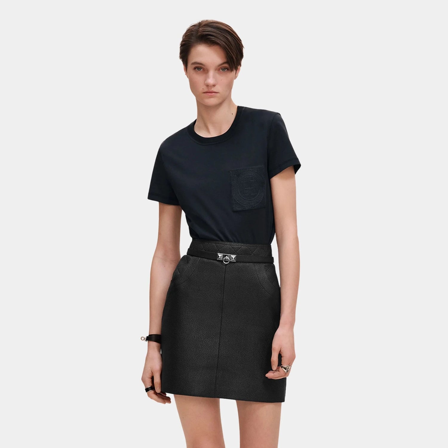 Straight T-shirt with Embroidered Pocket