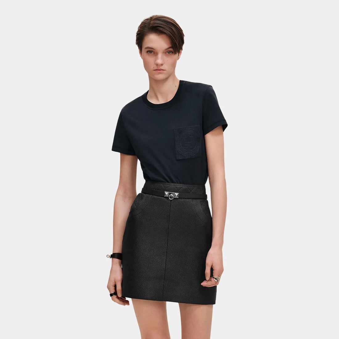 Straight T-shirt with Embroidered Pocket
