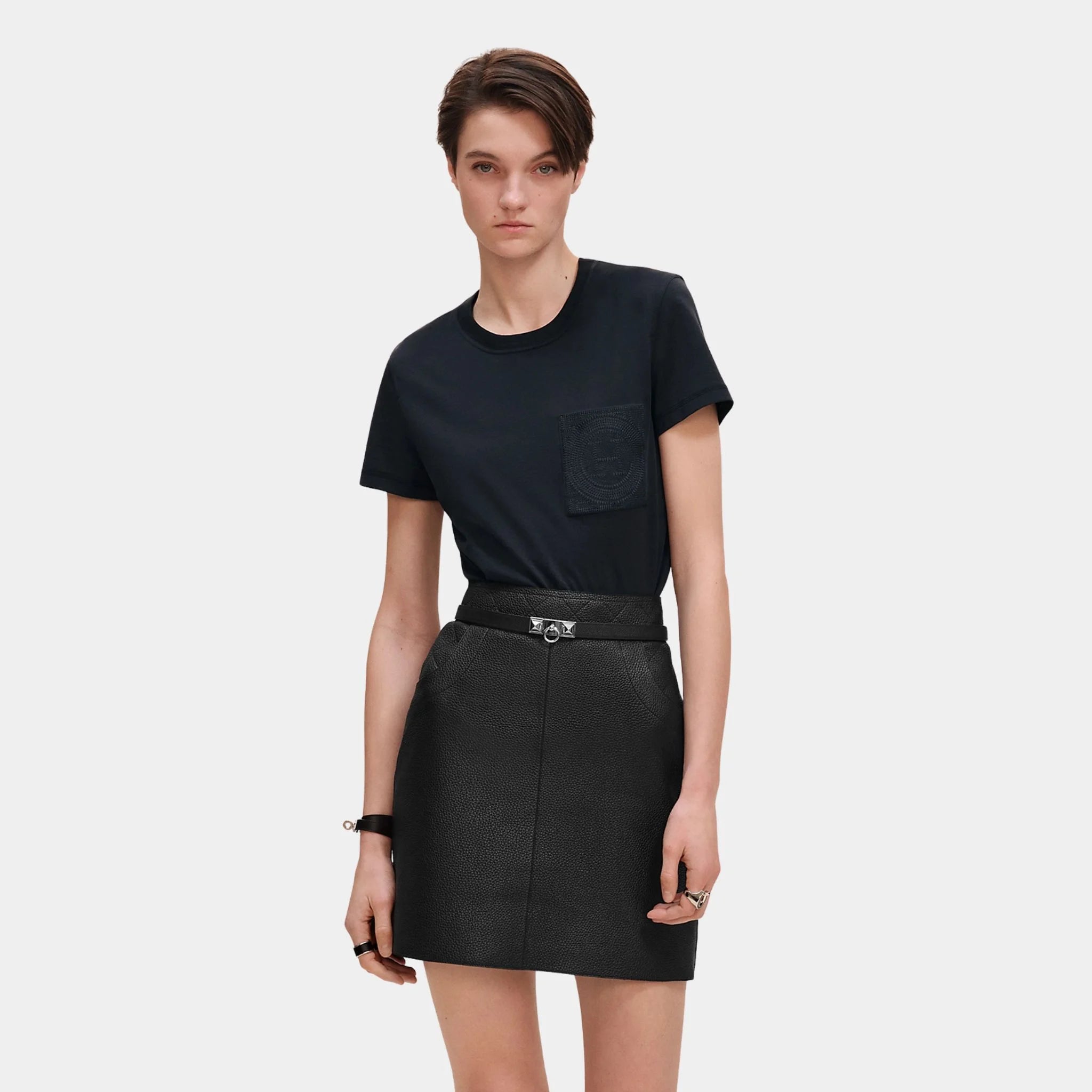 Straight T-shirt with Embroidered Pocket
