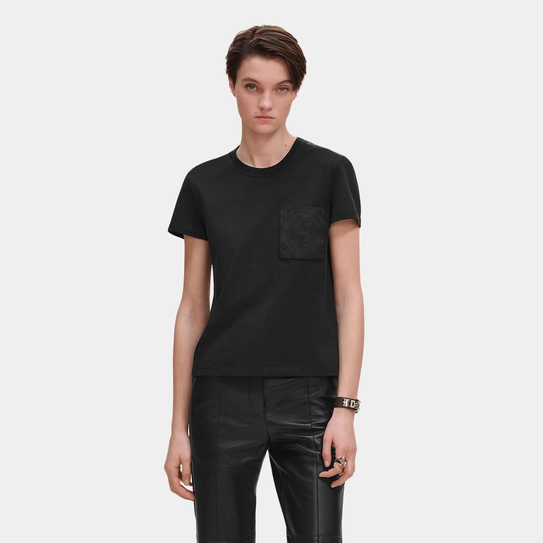 Straight T-shirt with Embroidered Pocket