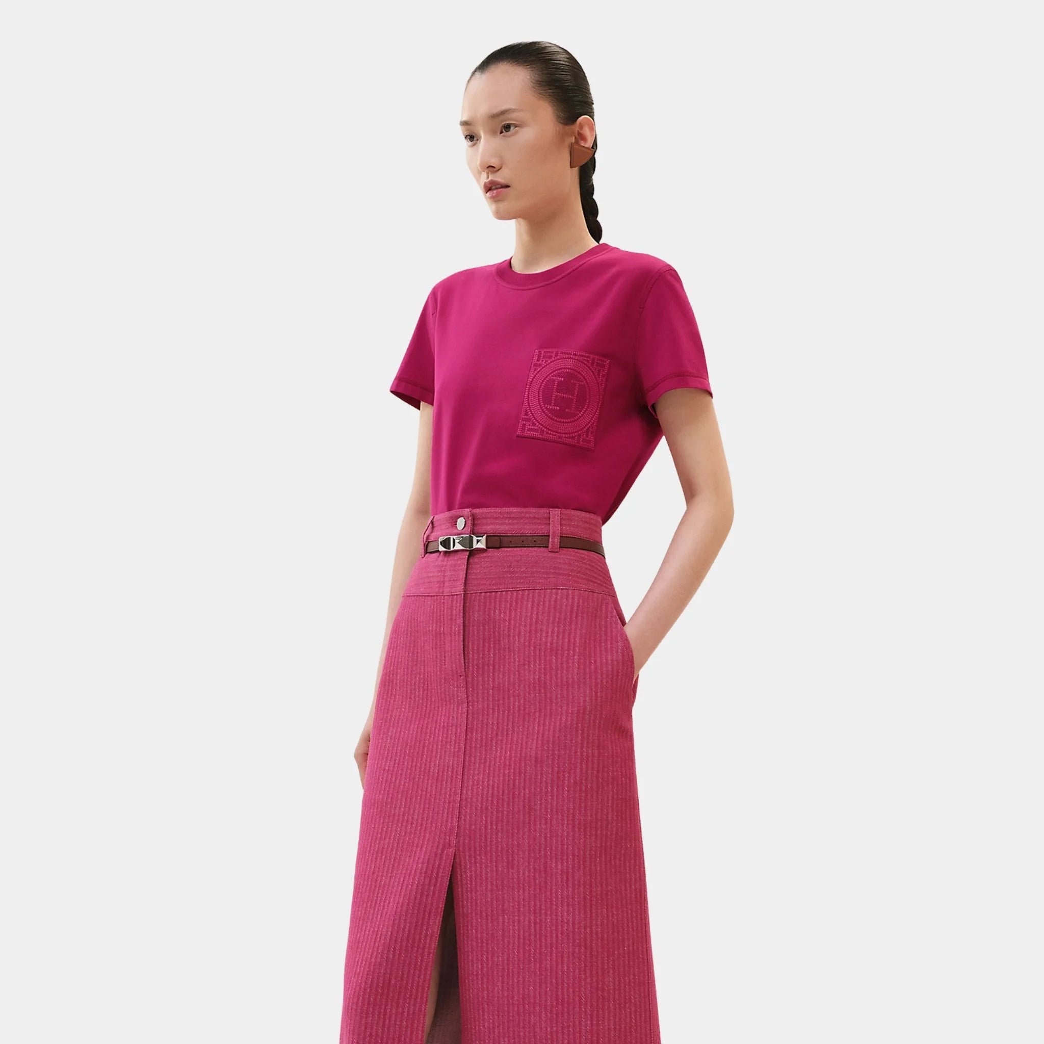 Straight T-shirt with Embroidered Pocket