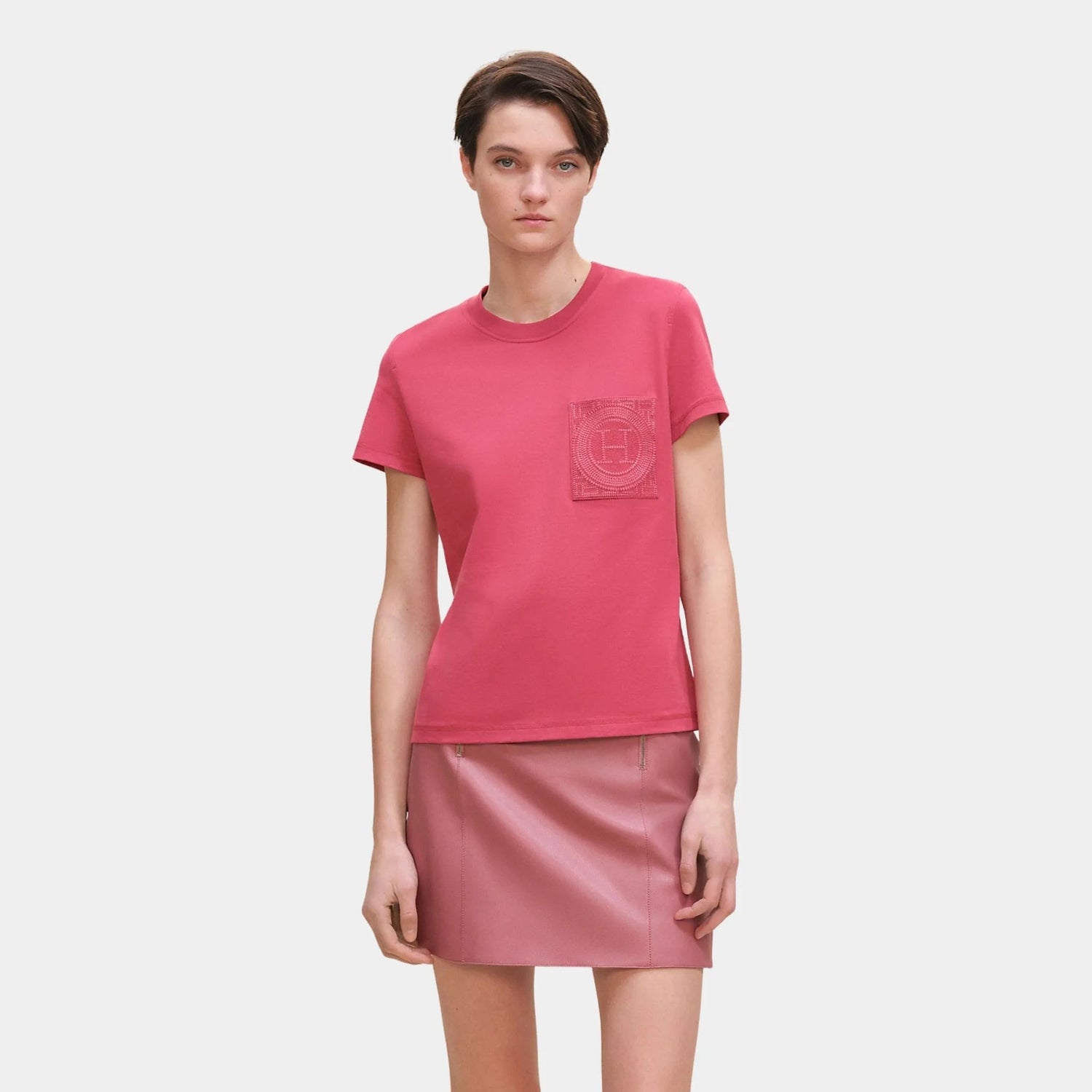 Straight T-shirt with Embroidered Pocket
