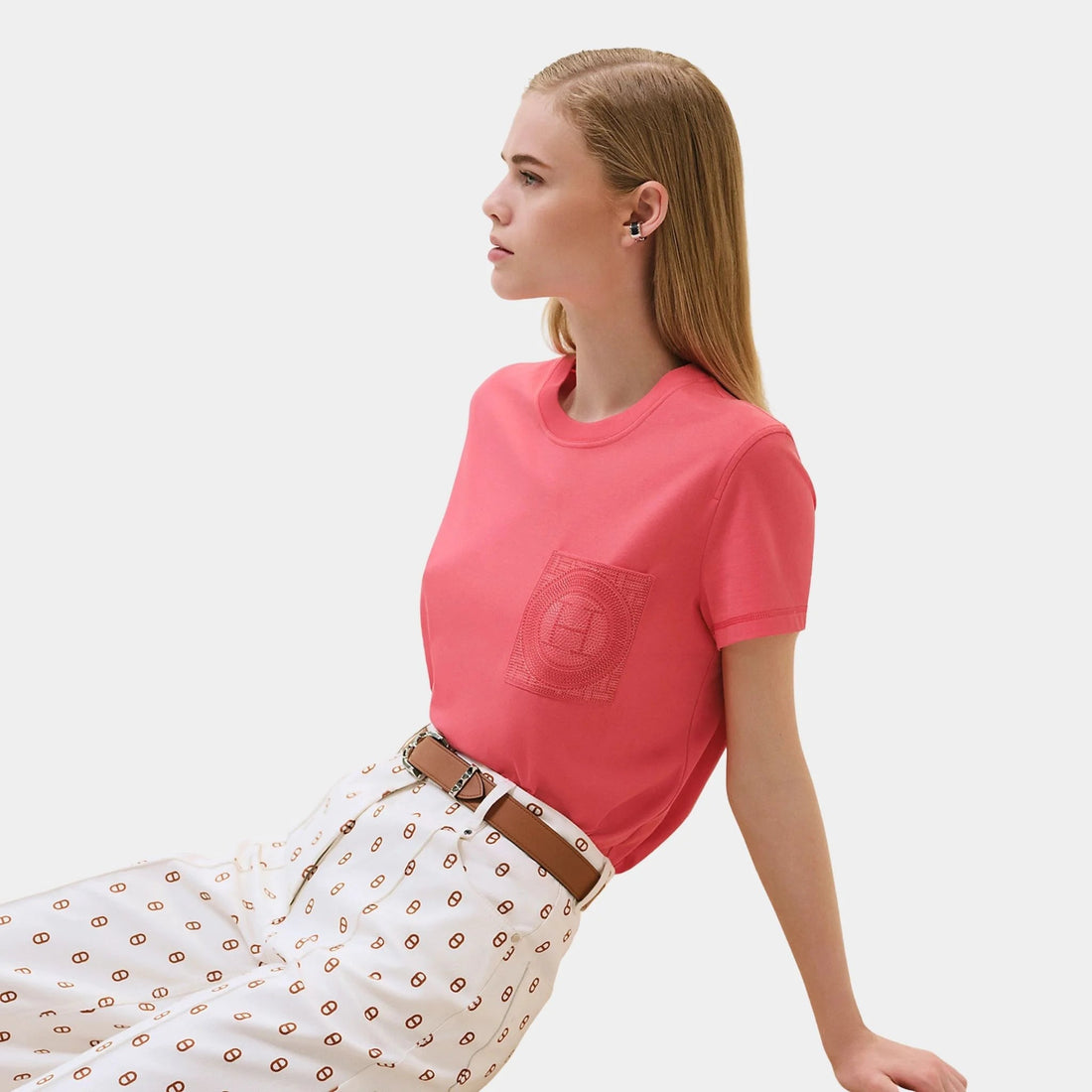 Straight T-shirt with Embroidered Pocket