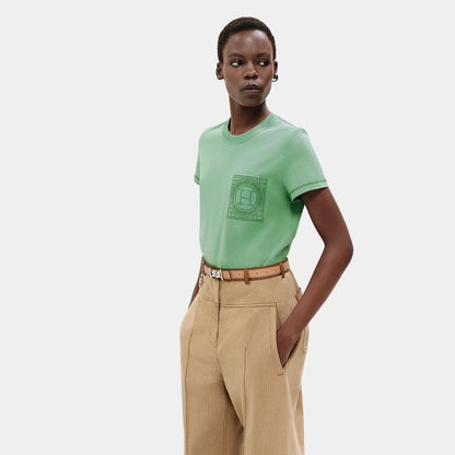 Straight T-shirt with Embroidered Pocket