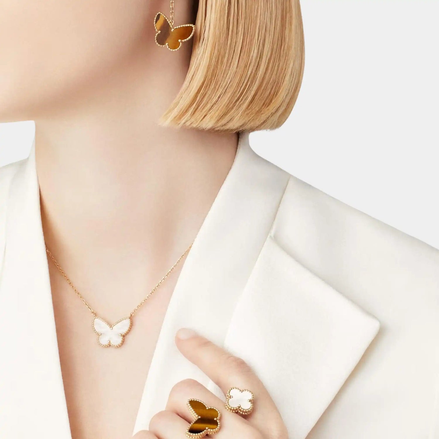 Lucky Alhambra Earrings Gold And Pearl Tiger Eye
