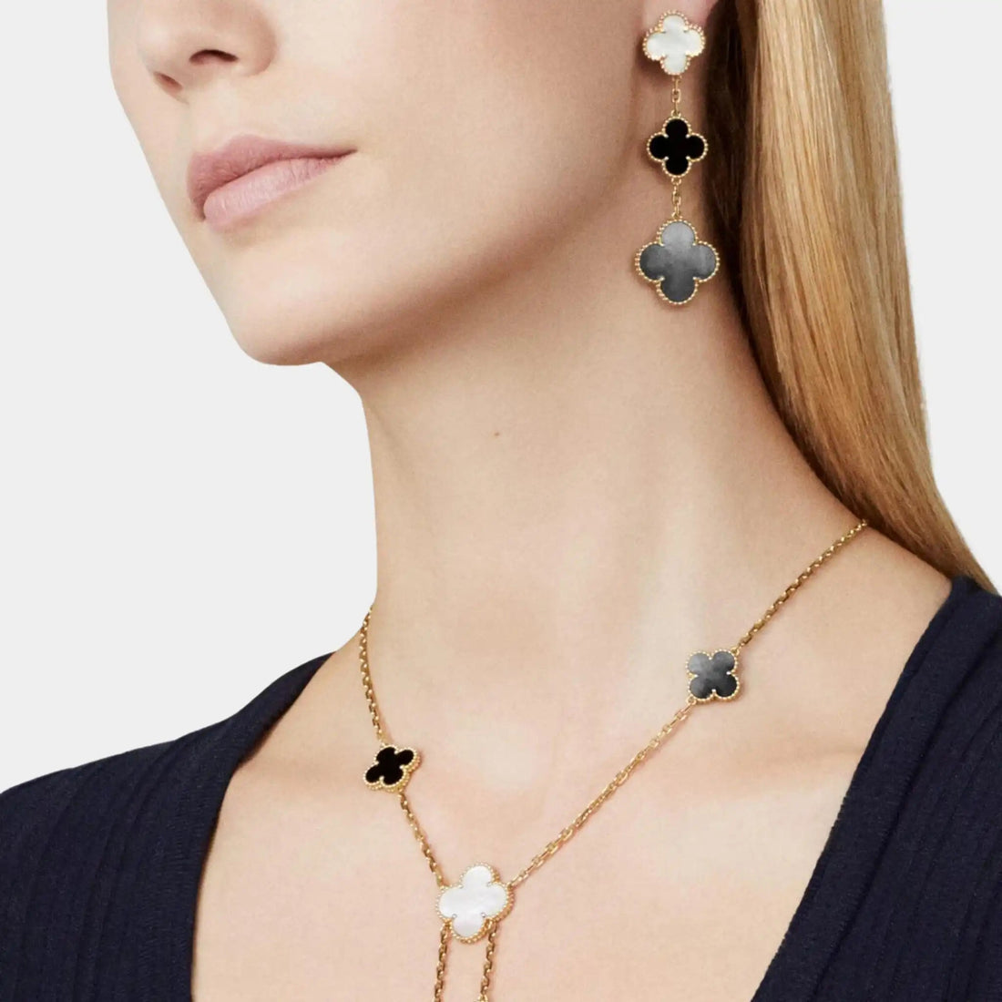 Magic Alhambra earrings 3 motifs Gold Pearl Onyx
