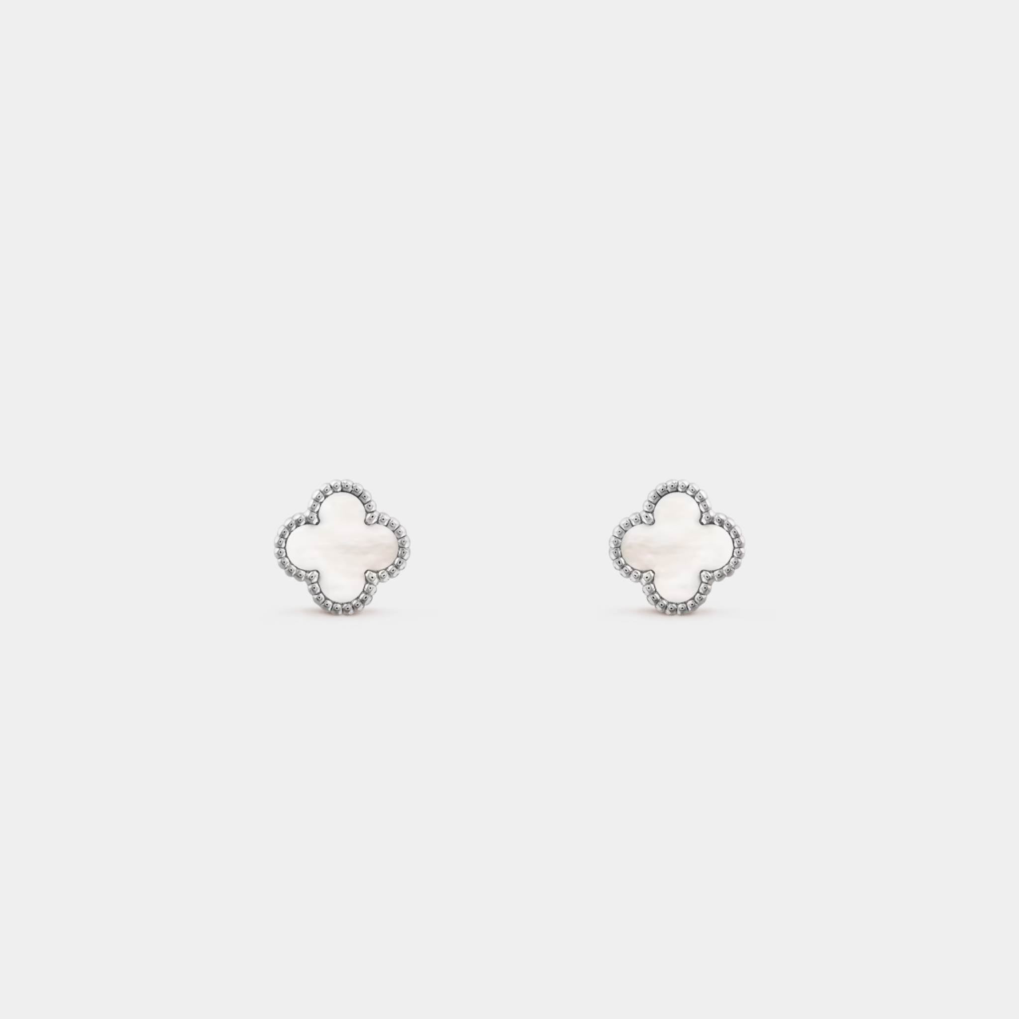 Sweet Alhambra Earstuds in White Gold &amp; Mother-of-Pearl