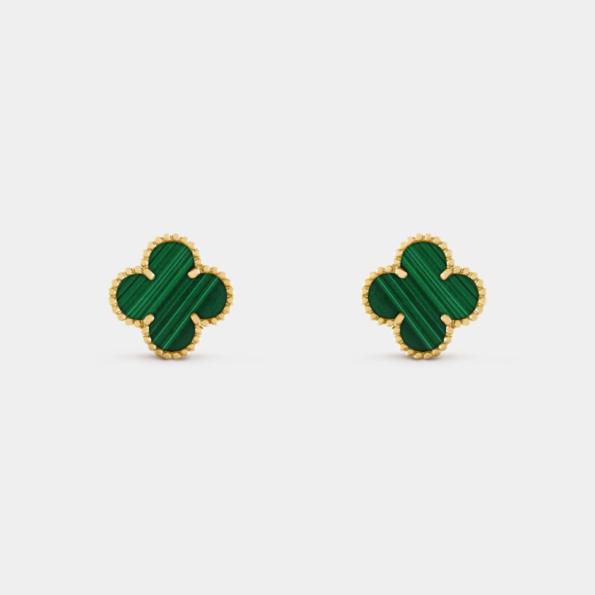 Vintage Alhambra Earrings Yellow Gold Malachite
