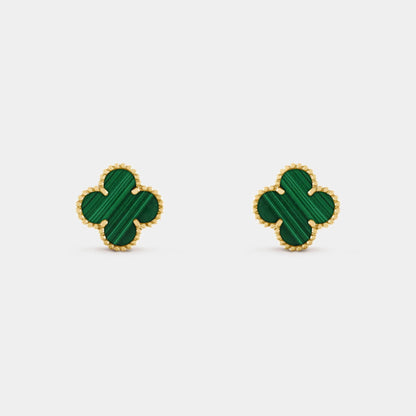 Vintage Alhambra Earrings Yellow Gold Malachite