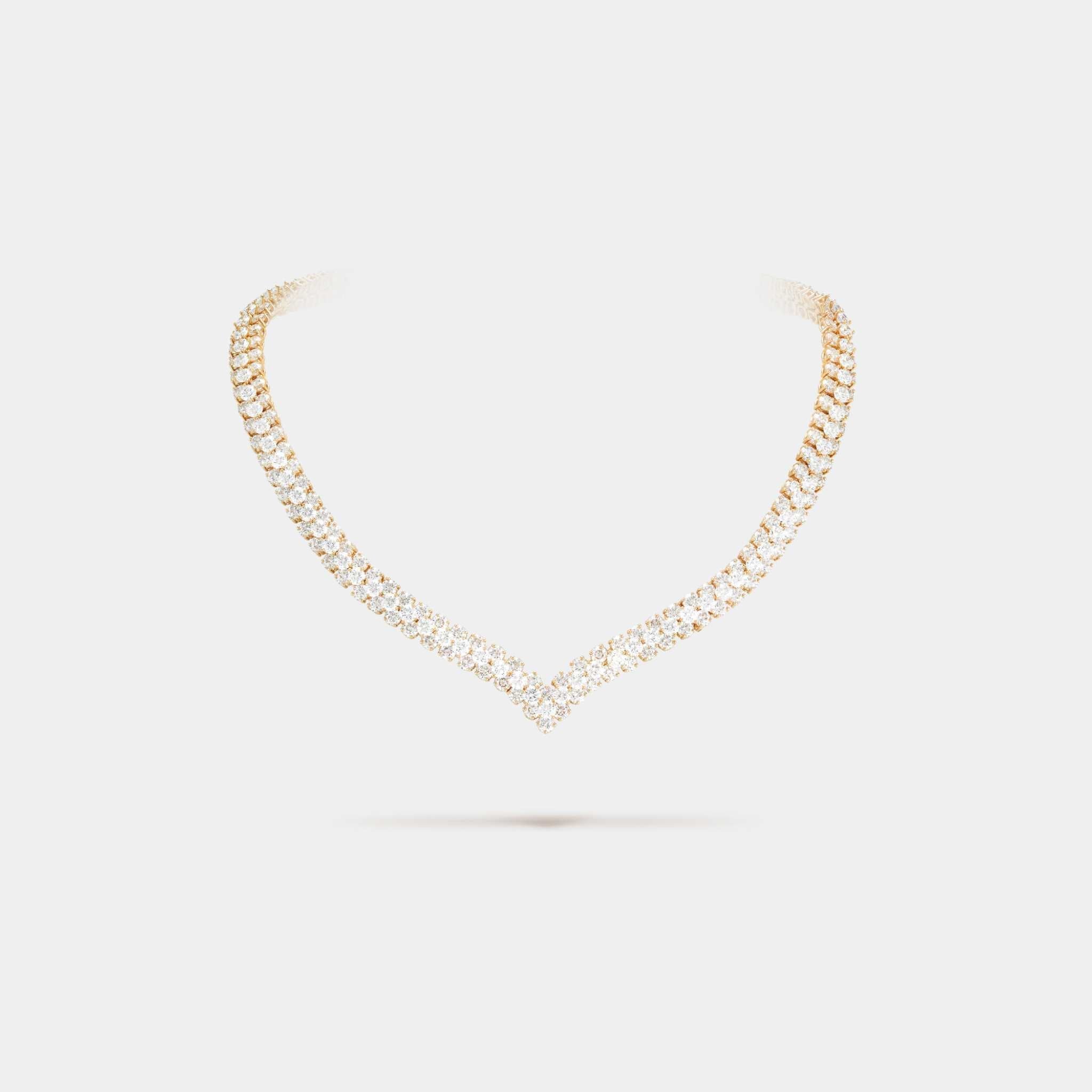 À Cheval 3-Row Diamond Necklace in Yellow Gold