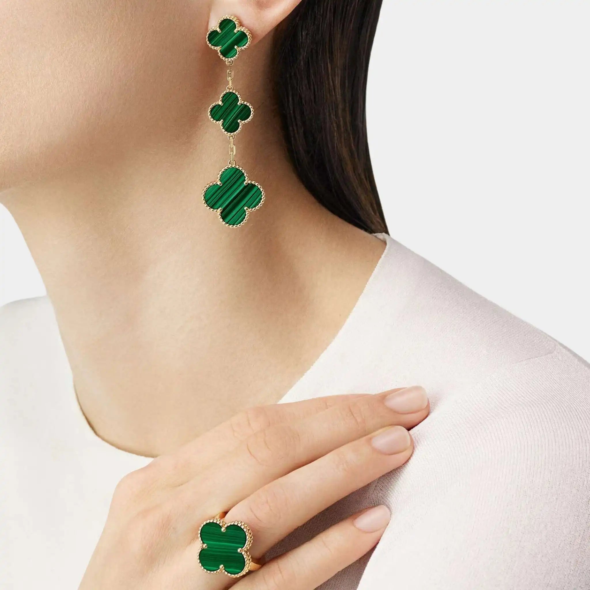 Magic Alhambra Earrings 3 Motifs Gold Malachite