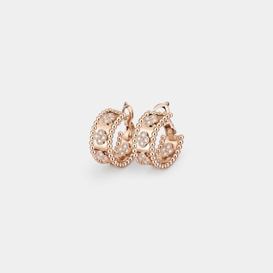 Perlée Clovers Hoop Earrings Rose Gold Diamond