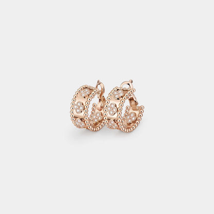 Perlée Clovers Hoop Earrings Rose Gold Diamond