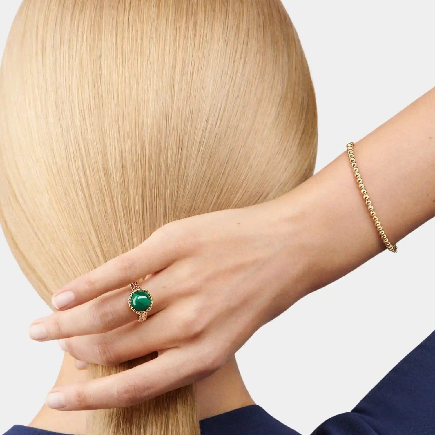 Perlée Couleurs Ring Yellow Gold Malachite