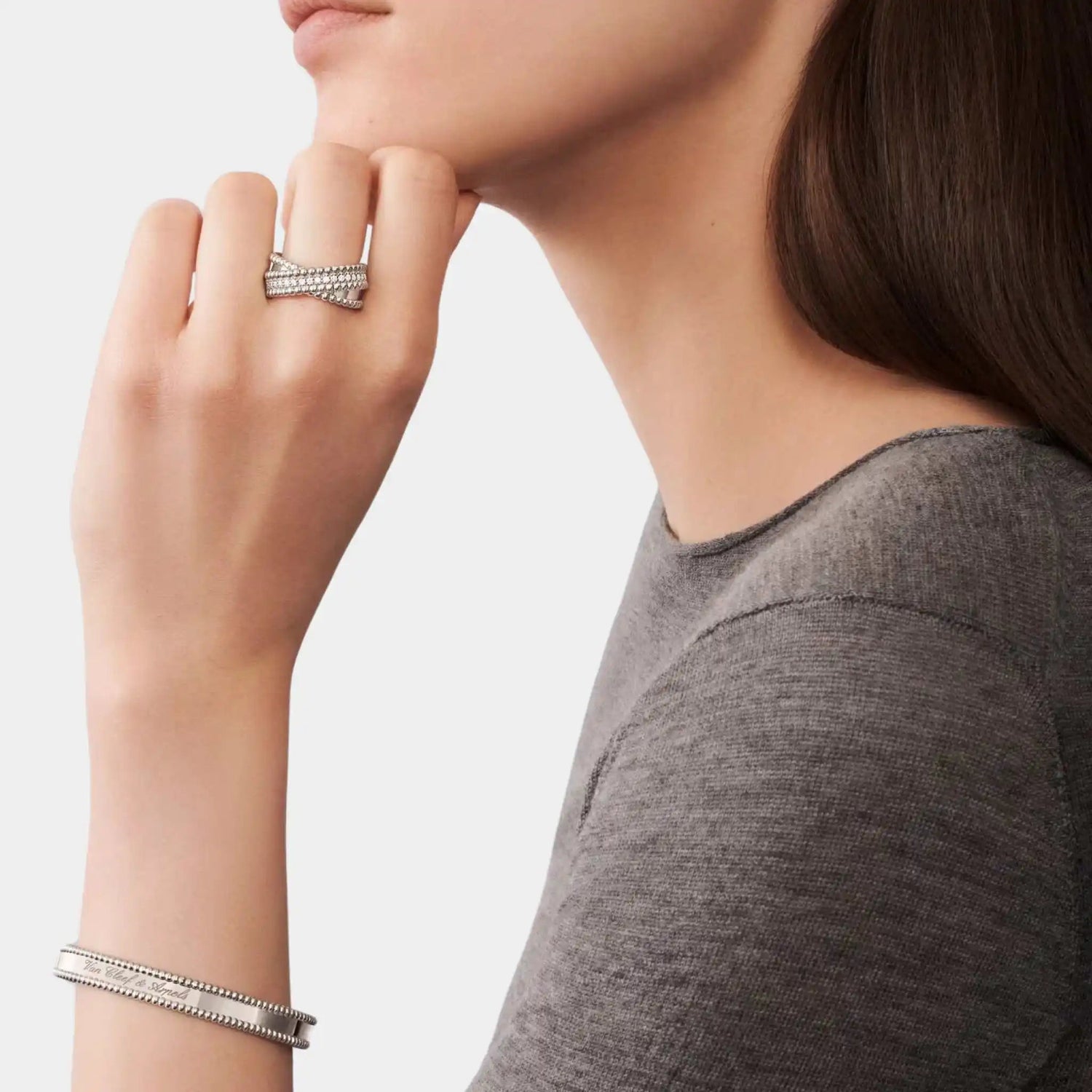 Perlée Diamonds Duo Ring White Gold Diamond