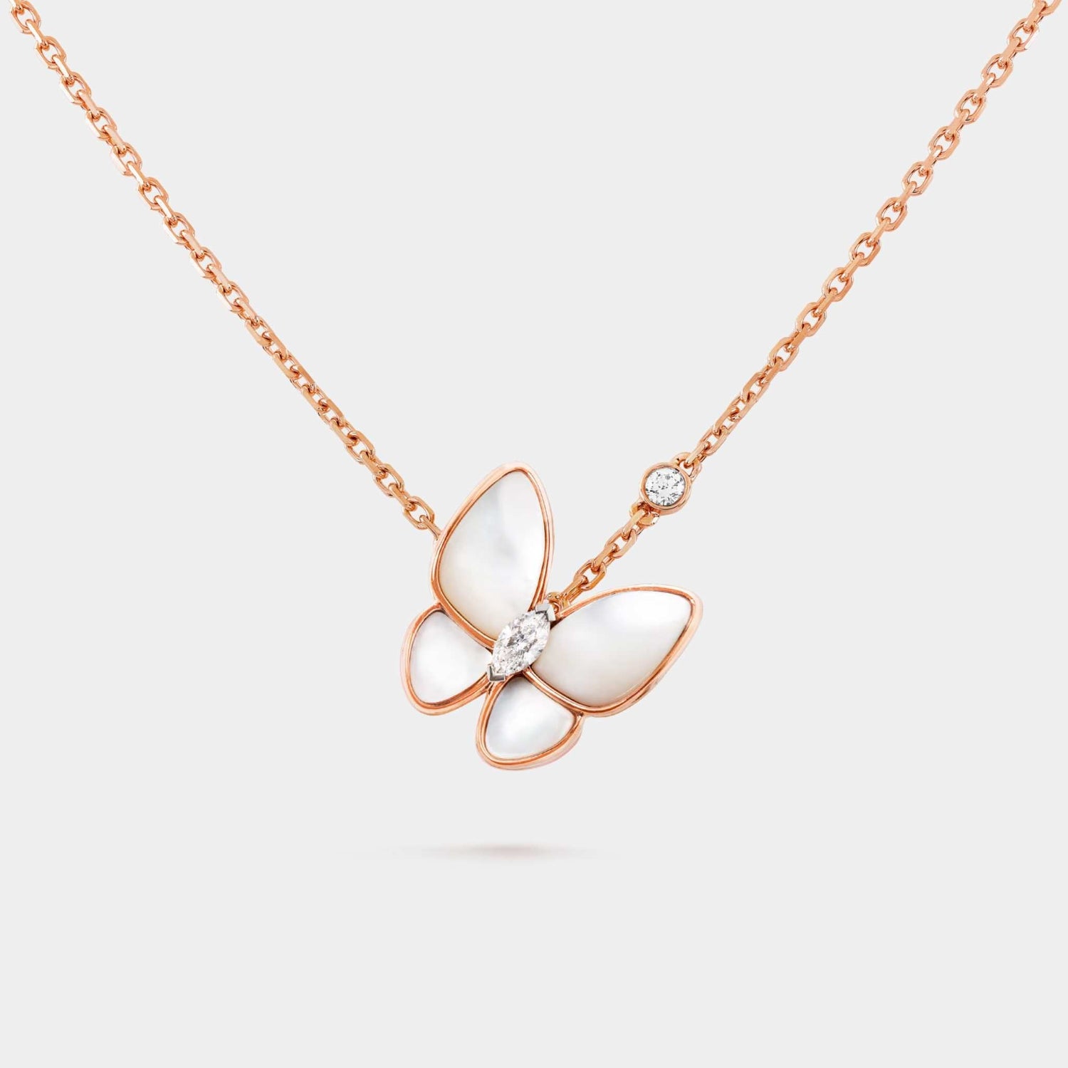 Two Butterfly Pendant in Rose Gold Diamond &amp; Pearl