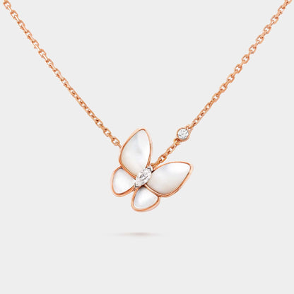 Two Butterfly Pendant in Rose Gold Diamond &amp; Pearl