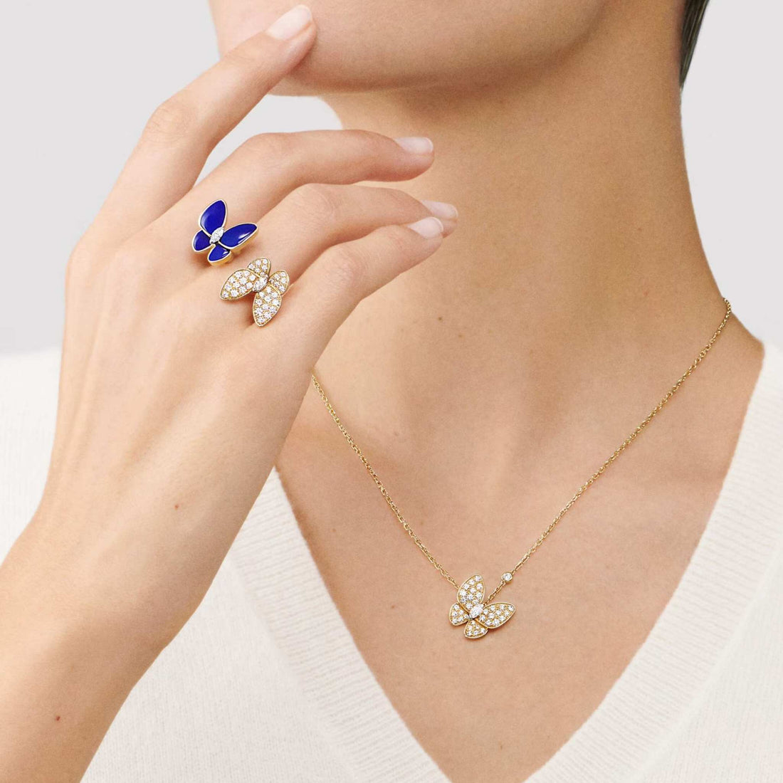 Two Butterfly Pendant Yellow Gold Diamond