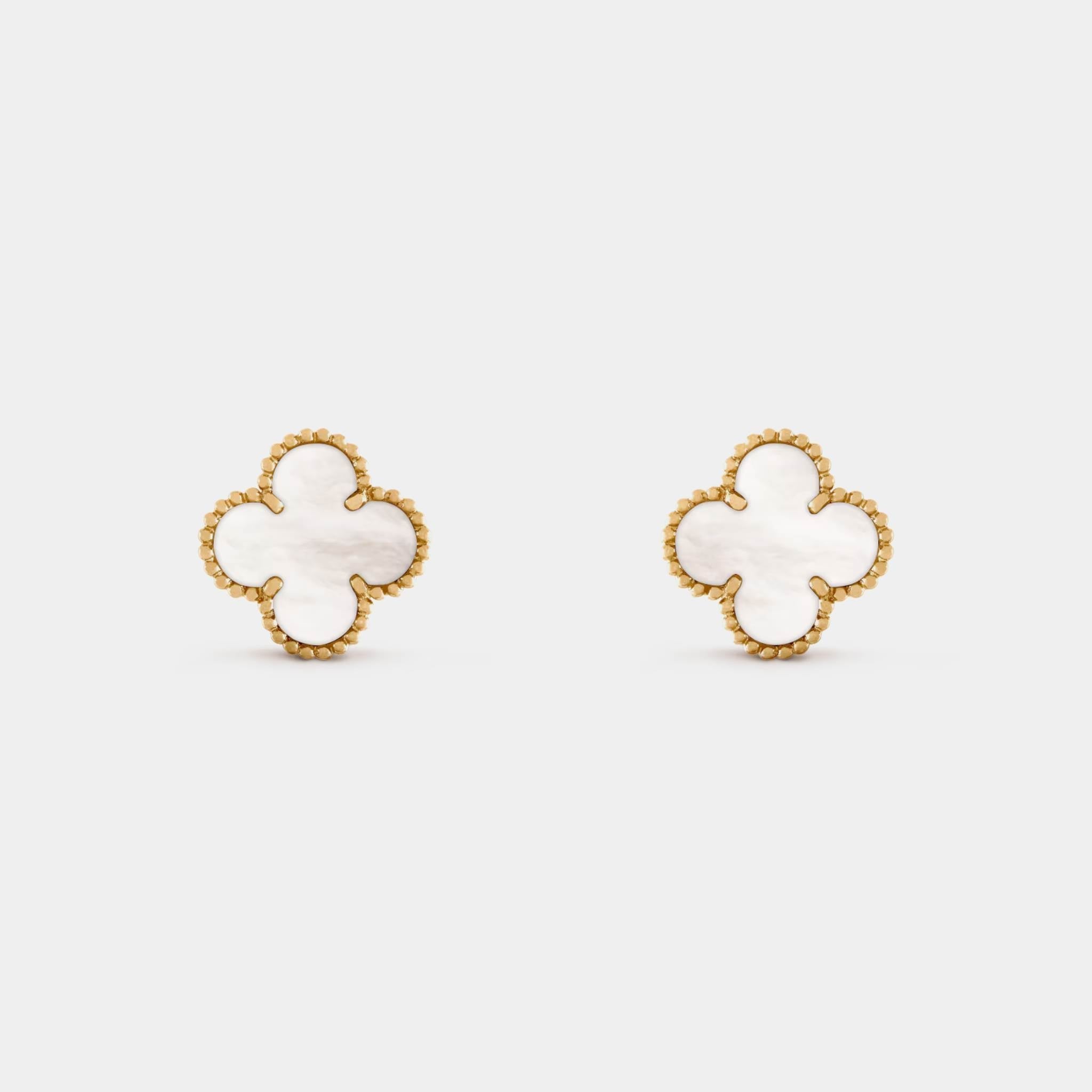 Vintage Alhambra Earrings Gold Mother Of Pearl