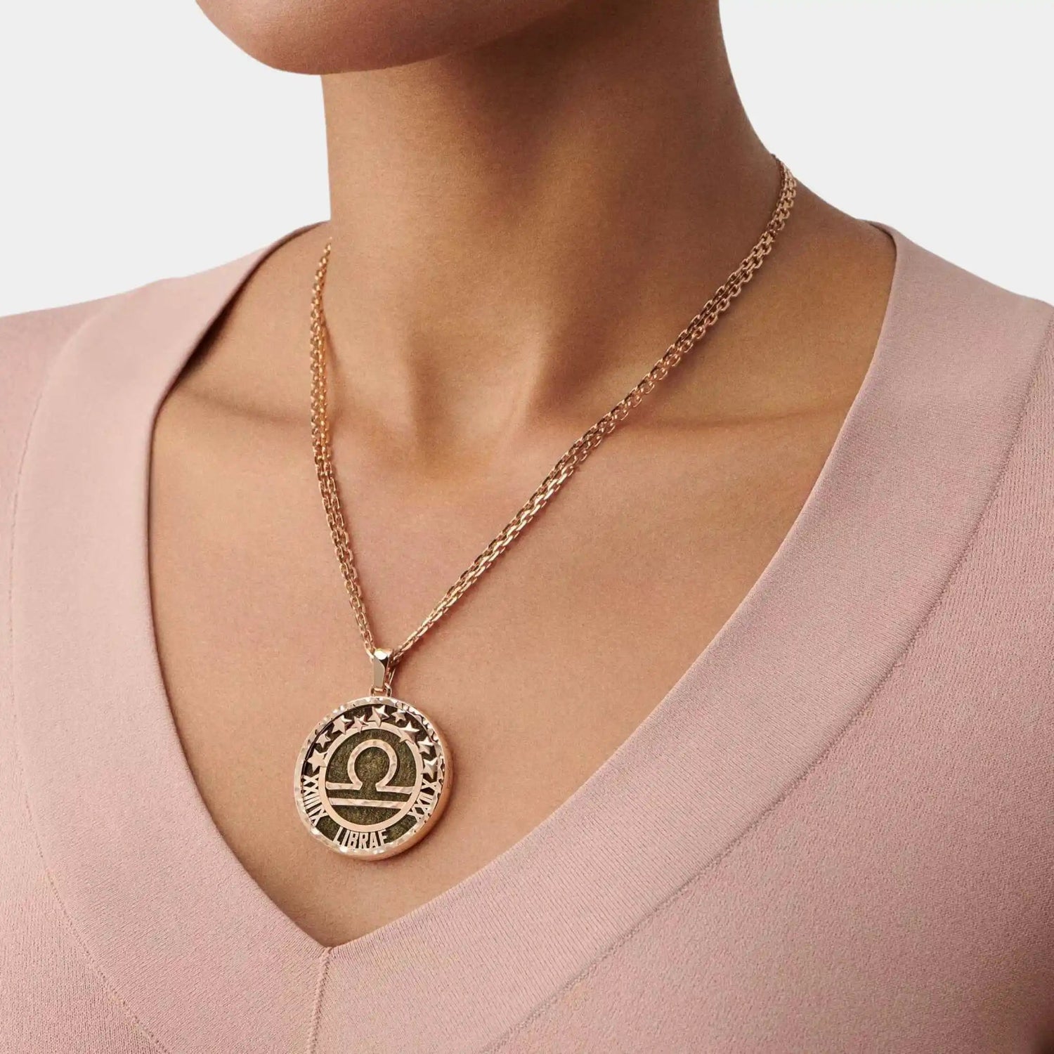Zodiaque Long necklace Librae Rose Gold Obsidian