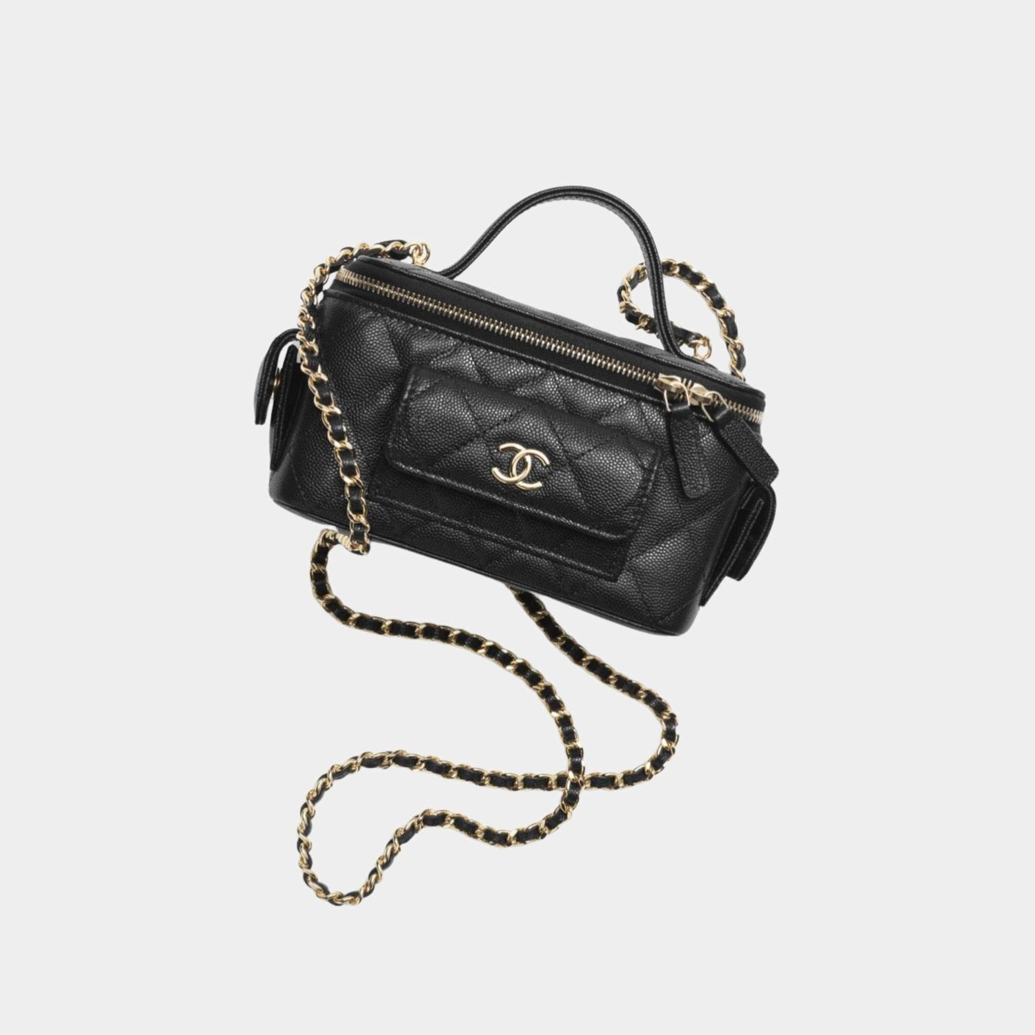 Vanity with Chain in Grained Shiny Calfskin and Gold Tone
