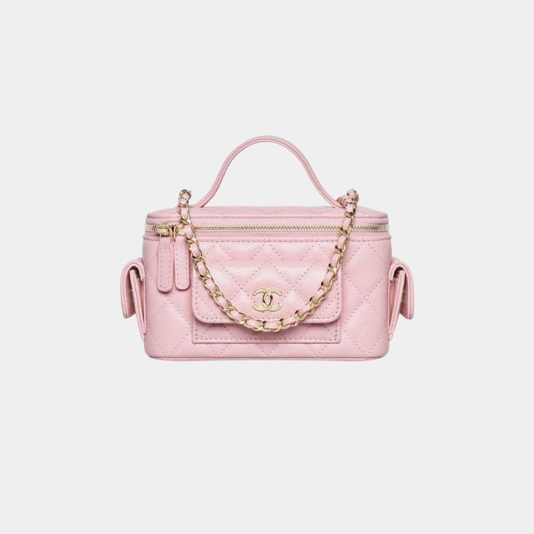 Vanity with Chain in Grained Shiny Calfskin and Gold Tone