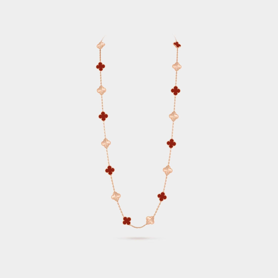 Vintage Alhambra Long Necklace 20 Motifs Rose Gold Carnelian