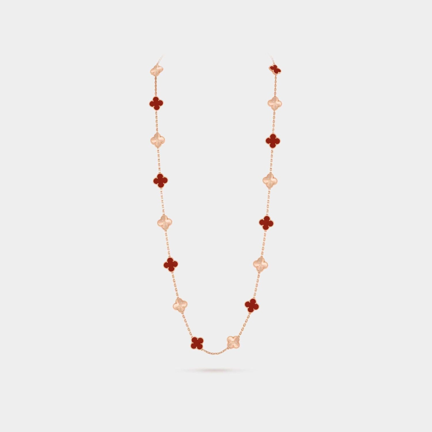 Vintage Alhambra Long Necklace 20 Motifs Rose Gold Carnelian