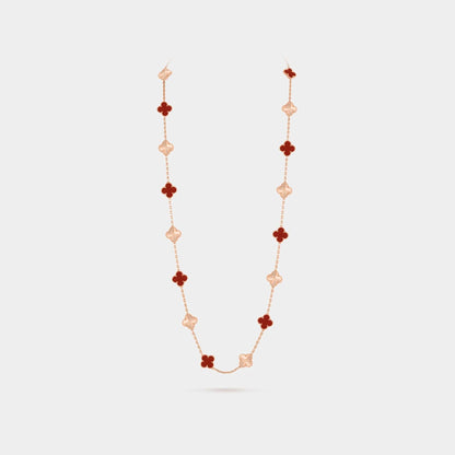 Vintage Alhambra Long Necklace 20 Motifs Rose Gold Carnelian