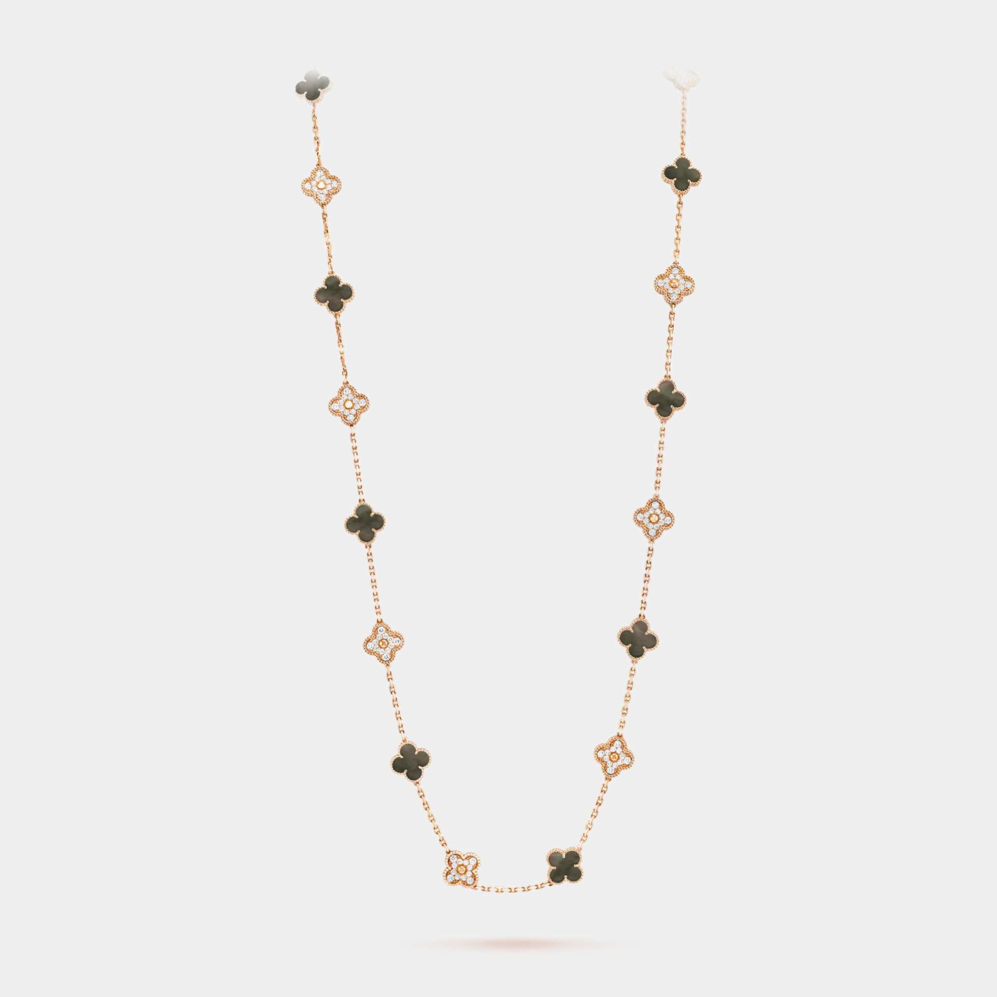 Vintage Alhambra Necklace 20 Motifs Rose Gold &amp; MOP