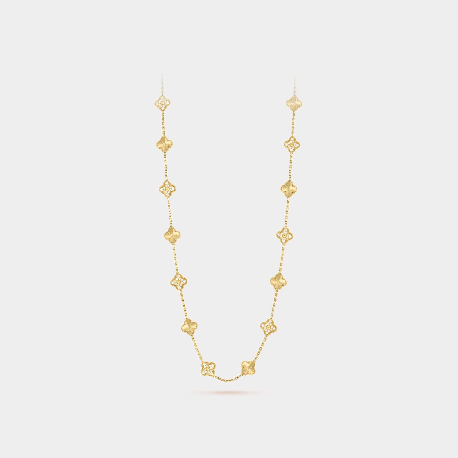 Vintage Alhambra Long Necklace 20 Motifs Yellow Gold Diamond
