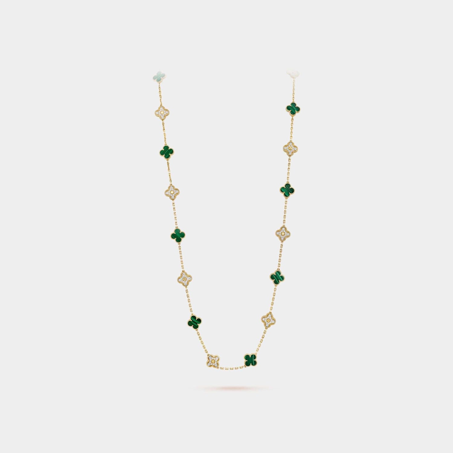 Vintage Alhambra Necklace 20 Motifs Yellow Gold &amp; Malachite