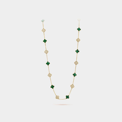 Vintage Alhambra Necklace 20 Motifs Yellow Gold &amp; Malachite
