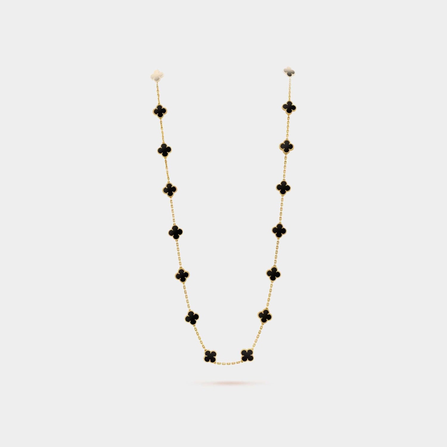 Vintage Alhambra Long Necklace 20 Motifs Yellow Gold Onyx