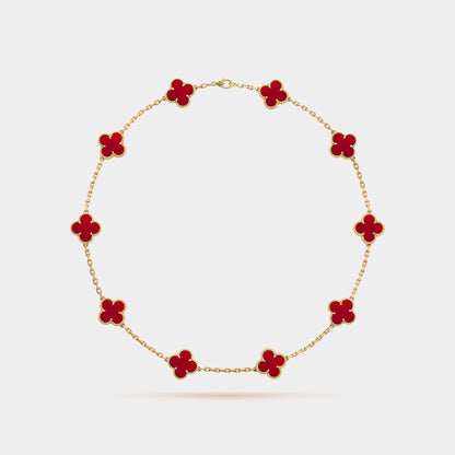 Vintage Alhambra Necklace 10 Motifs Yellow Gold Carnelian