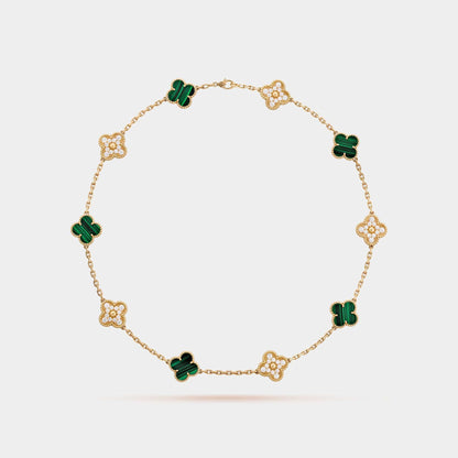 Vintage Alhambra Necklace 10 Motifs Yellow Gold Diamond Malachite