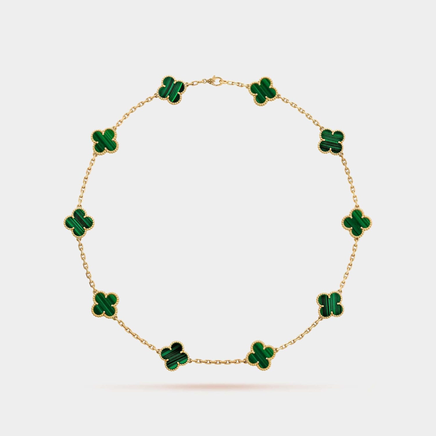 Vintage Alhambra Necklace 10 Motifs Yellow Gold Malachite