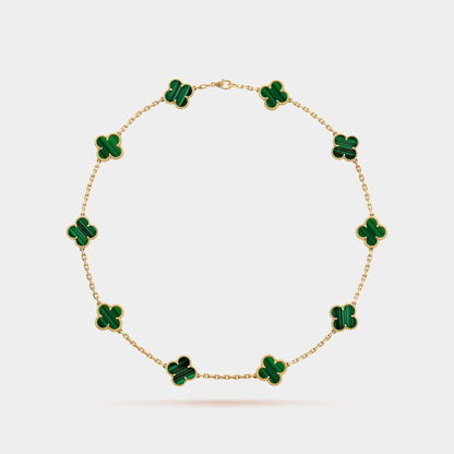 Vintage Alhambra Necklace 10 Motifs Yellow Gold Malachite