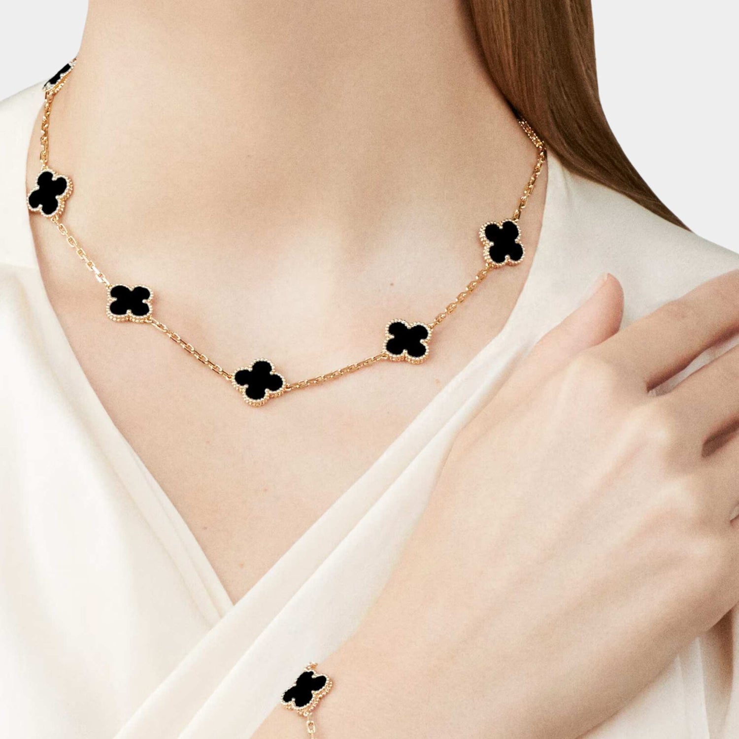 Vintage Alhambra Necklace 10 Motifs Yellow Gold Onyx